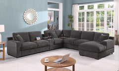 Celine Gray 141.5"W Chenille Corner Sectional Sofa with Right-Facing Chaise