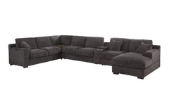 Celine Gray 141.5"W Chenille Corner Sectional Sofa with Right-Facing Chaise