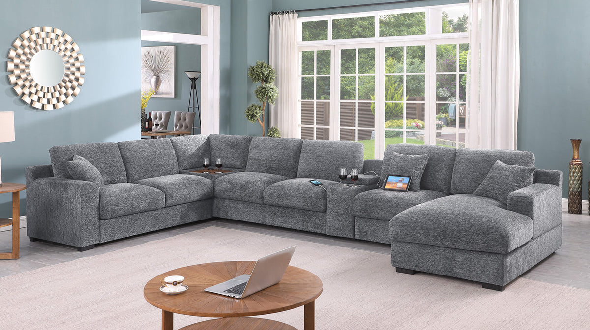 Celine Light Gray 141.5"W Chenille Corner Sectional Sofa with Right-Facing Chaise