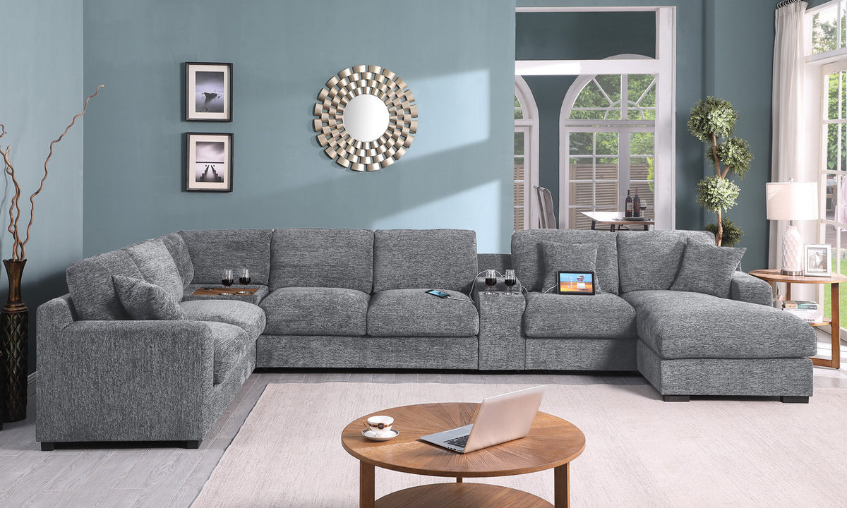 Celine Light Gray 141.5"W Chenille Corner Sectional Sofa with Right-Facing Chaise
