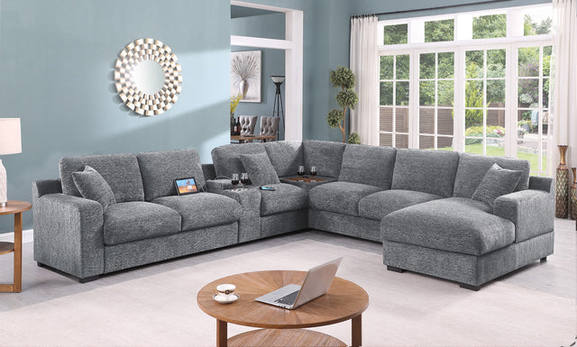 Celine Light Gray 141.5"W Chenille Corner Sectional Sofa with Right-Facing Chaise