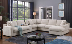 Celine Beige 141.5"W Chenille Corner Sectional Sofa with Right-Facing Chaise