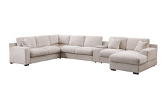 Celine Beige 141.5"W Chenille Corner Sectional Sofa with Right-Facing Chaise