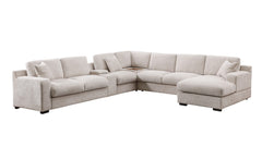 Celine Beige 141.5"W Chenille Corner Sectional Sofa with Right-Facing Chaise