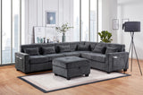 Trey Gray 115"W Chenille Sectional Sofa with Ottoman