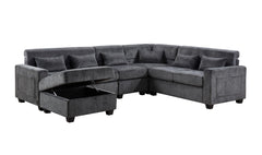 Trey Gray 115"W Chenille Sectional Sofa with Ottoman