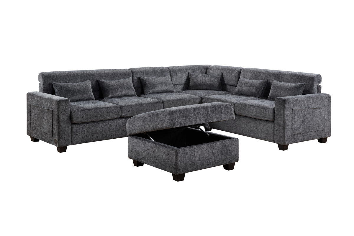 Trey Gray 115"W Chenille Sectional Sofa with Ottoman