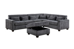 Trey Gray 115"W Chenille Sectional Sofa with Ottoman