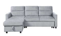 Ivy Light Gray 81.5"W Velvet Reversible Sleeper Sectional Sofa with Storage Chaise