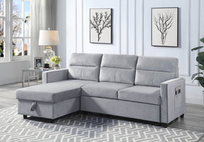 Ivy Light Gray 81.5"W Velvet Reversible Sleeper Sectional Sofa with Storage Chaise