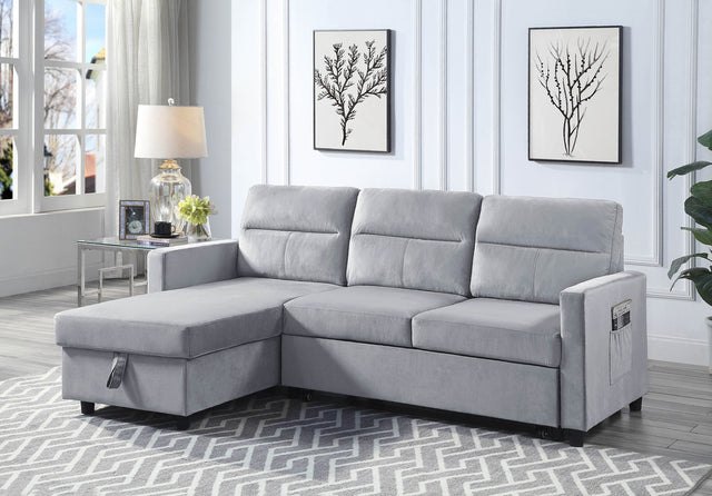 Ivy Light Gray 81.5"W Velvet Reversible Sleeper Sectional Sofa with Storage Chaise