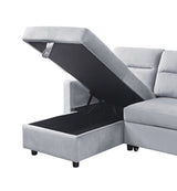 Ivy Light Gray 81.5"W Velvet Reversible Sleeper Sectional Sofa with Storage Chaise