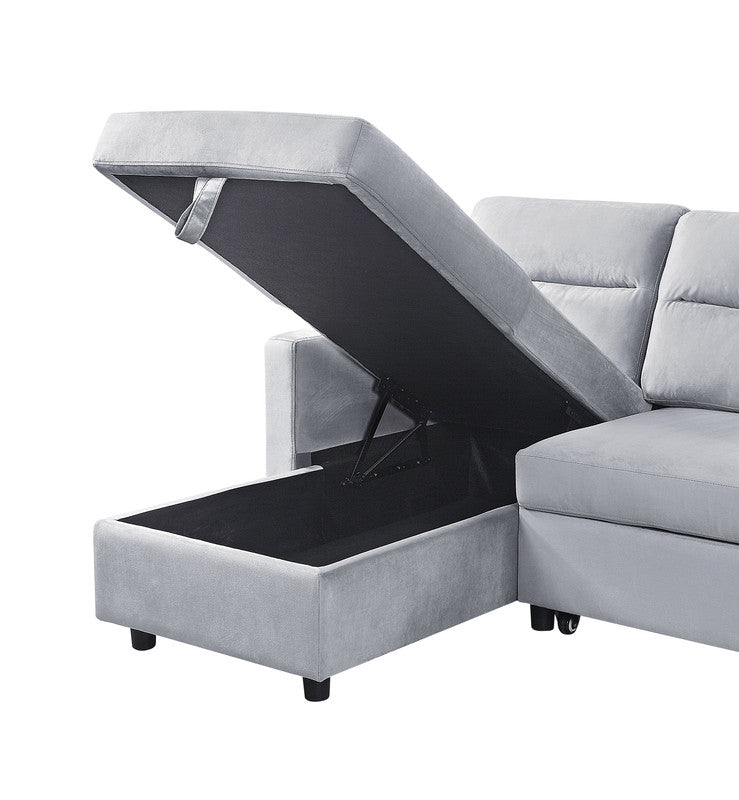 Ivy Light Gray 81.5"W Velvet Reversible Sleeper Sectional Sofa with Storage Chaise