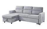 Ivy Light Gray 81.5"W Velvet Reversible Sleeper Sectional Sofa with Storage Chaise