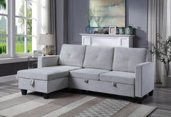 Nova Light Gray 82.5"W Velvet Reversible Sleeper Sectional Sofa with Storage Chaise