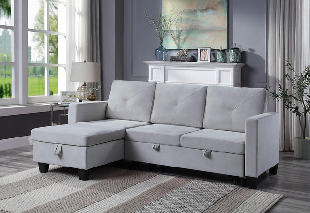 Nova Light Gray 82.5"W Velvet Reversible Sleeper Sectional Sofa with Storage Chaise