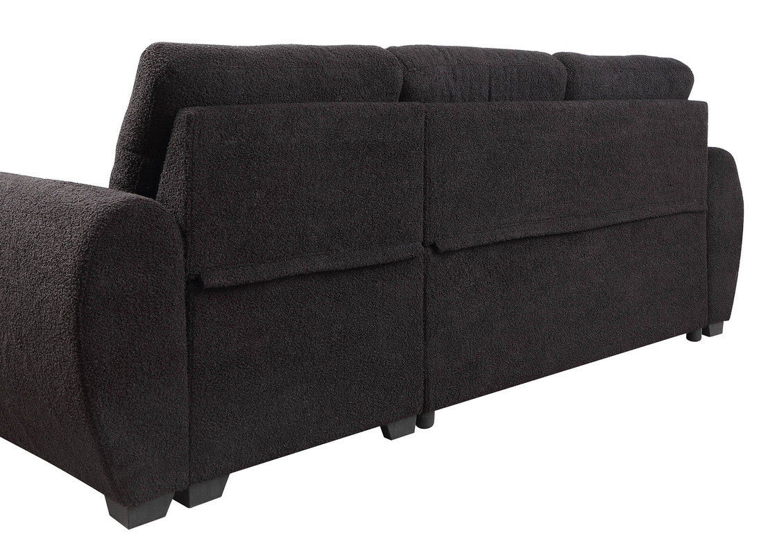 Veronica Black 95"W Teddy Fleece Reversible Sleeper Sectional Sofa with Storage Chaise