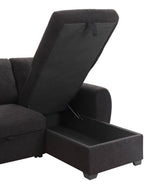 Veronica Black 95"W Teddy Fleece Reversible Sleeper Sectional Sofa with Storage Chaise