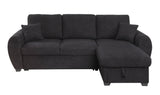 Veronica Black 95"W Teddy Fleece Reversible Sleeper Sectional Sofa with Storage Chaise