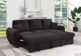 Veronica Black 95"W Teddy Fleece Reversible Sleeper Sectional Sofa with Storage Chaise