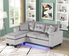 Sorenza Gray 74"W Velvet Reversible Sectional Sofa with Chaise