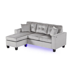 Sorenza Gray 74"W Velvet Reversible Sectional Sofa with Chaise