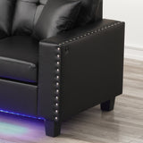 Sorenza Black 74"W PVC Reversible Sectional Sofa with Chaise