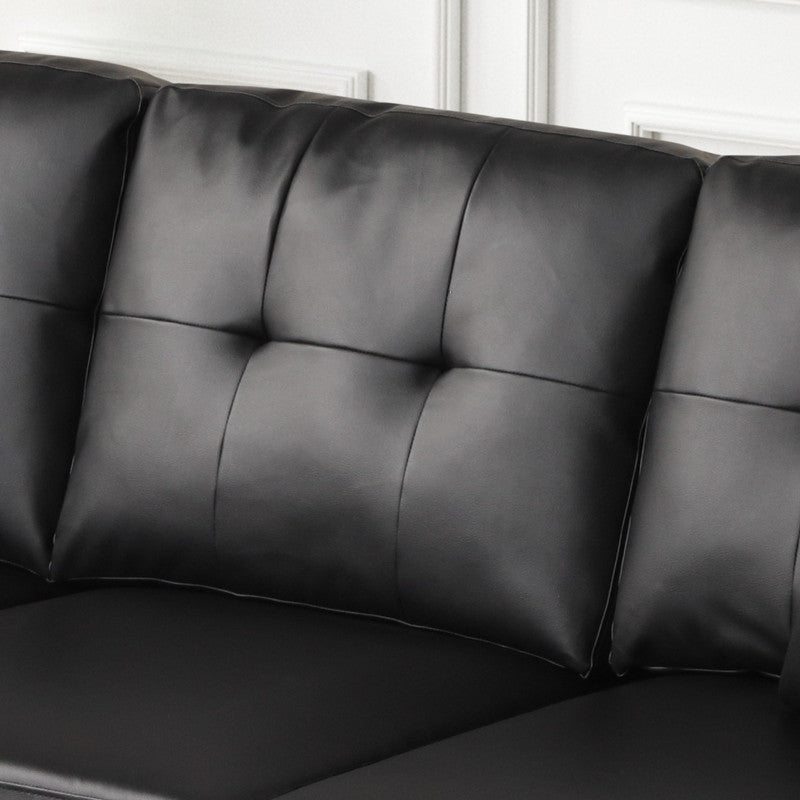 Sorenza Black 74"W PVC Reversible Sectional Sofa with Chaise