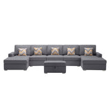 Nolan Gray 152"W Linen Double Chaise Sectional Sofa with Ottoman