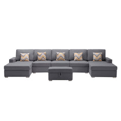 Nolan Gray 152"W Linen Double Chaise Sectional Sofa with Ottoman