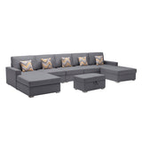 Nolan Gray 152"W Linen Double Chaise Sectional Sofa with Ottoman
