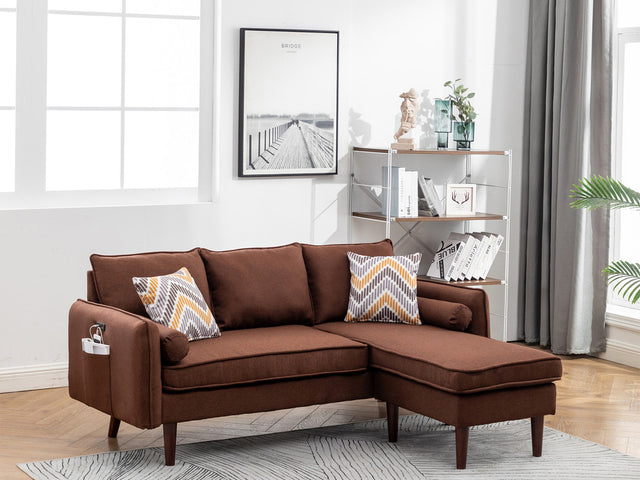 Mia Brown 70"W Linen Reversible Sectional Sofa with Chaise