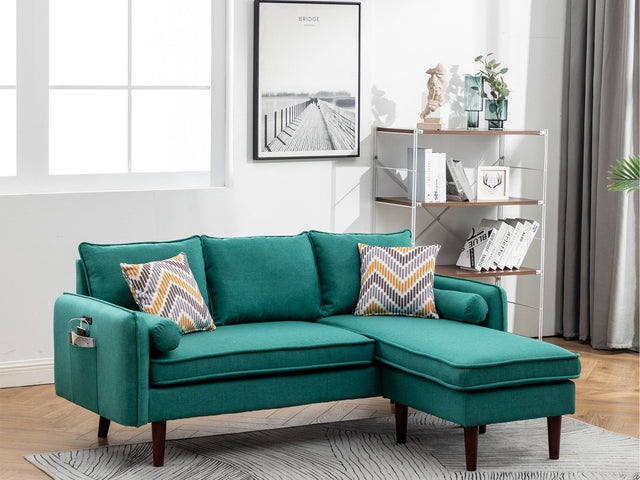 Mia Green 70"W Linen Reversible Sectional Sofa with Chaise