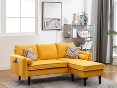 Mia Yellow 70"W Linen Reversible Sectional Sofa with Chaise