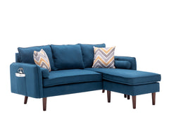 Mia Blue 70"W Linen Reversible Sectional Sofa with Chaise