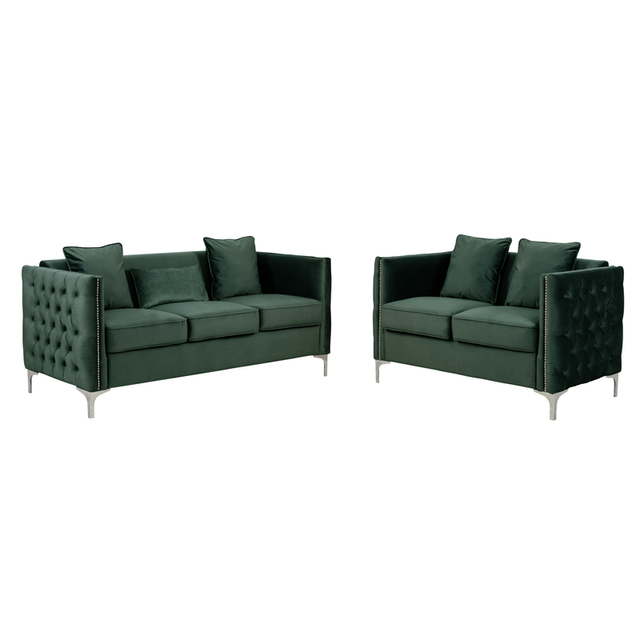 Bayberry Green Velvet Sofa & Loveseat Set