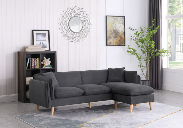 Brayden Dark Gray 86.5"W Woven Fabric Sectional Sofa with Chaise