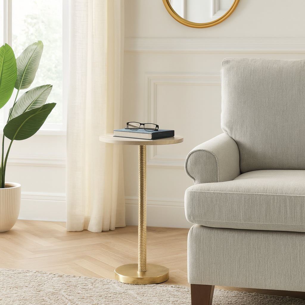 Graton Ivory/Gold Drink Table with Marble Top