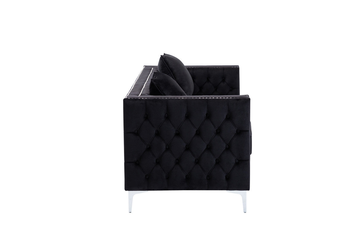 Lorreto Black 86"W Velvet Sofa