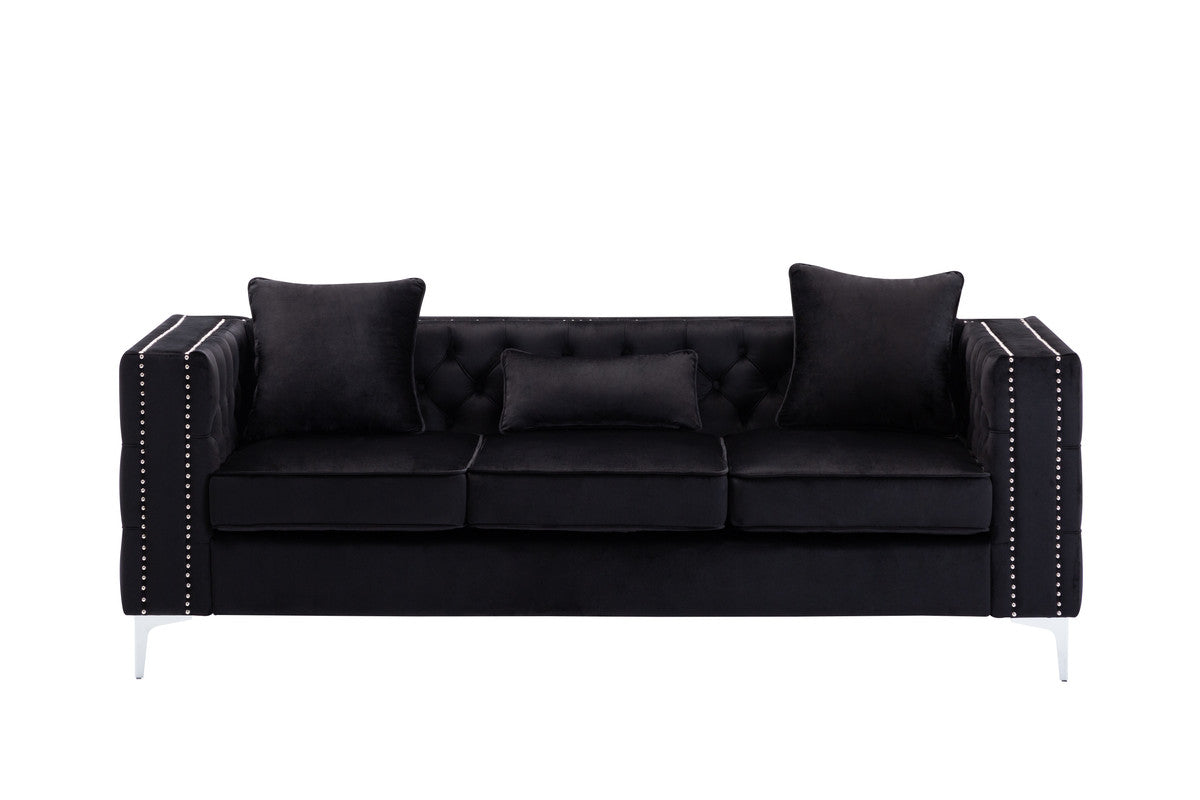 Lorreto Black 86"W Velvet Sofa