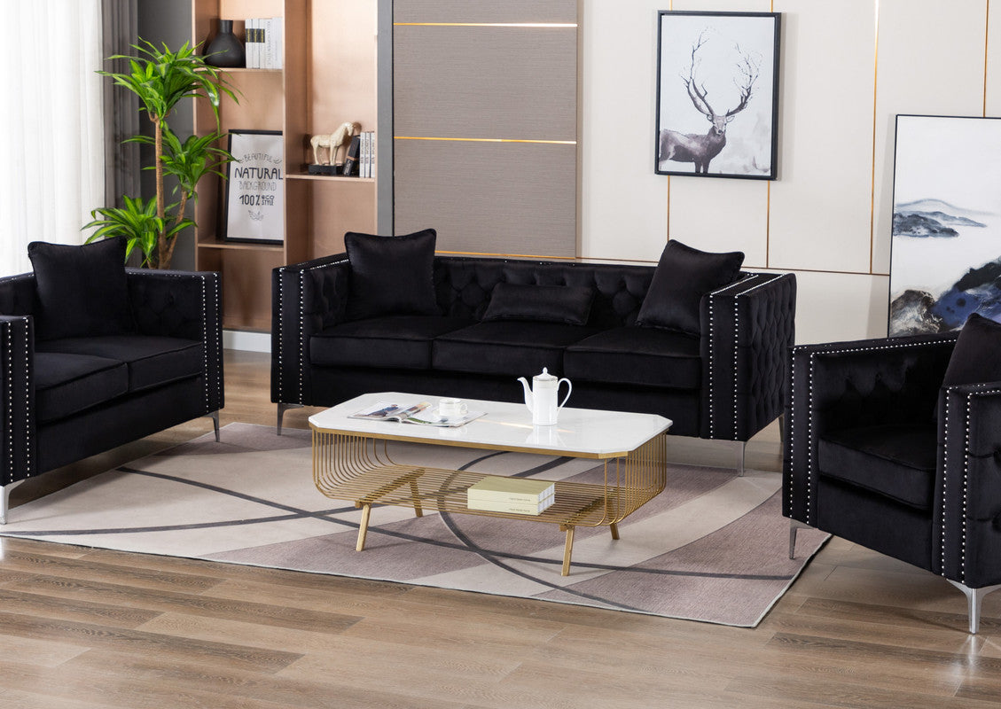 Lorreto Black 86"W Velvet Sofa