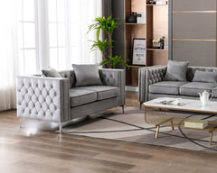 Lorreto Gray 63"W Velvet Loveseat