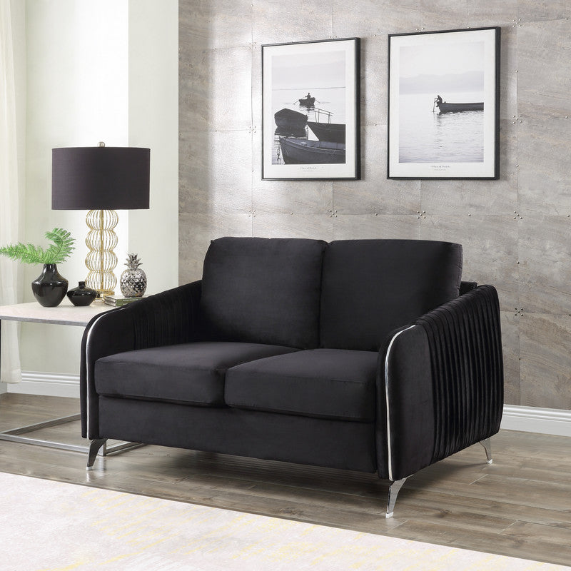Hathaway Black 54"W Velvet Loveseat