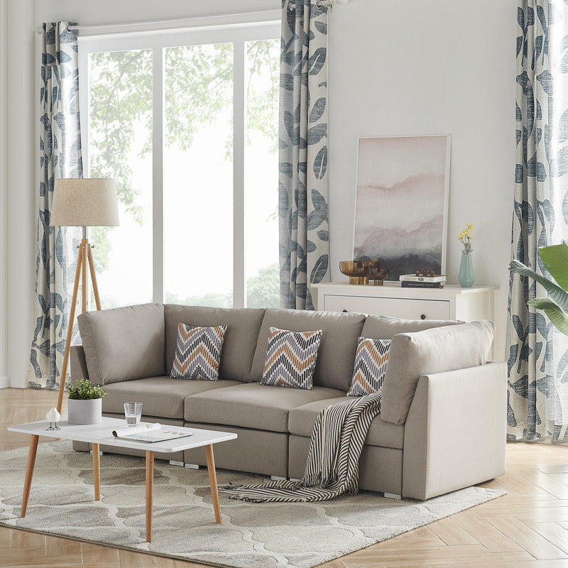 Amira Beige 95.3"W Fabric Sofa