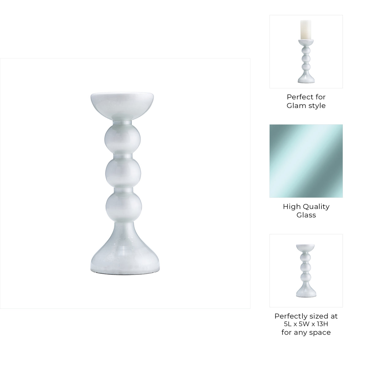Heber White/Clear Small Enamel Glass Bubbly Candle Holder