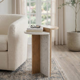 Plumas White/Natural Wood and Marble Combo Accent Table