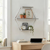 Jackson Gray/White Metal and Wood 3 Tier Hexagon Wall Shelf
