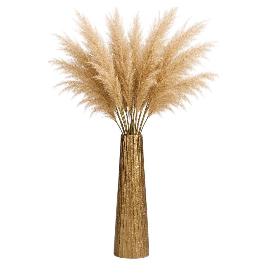Rendalia Gold Small Metal Ribbed Floor Vase