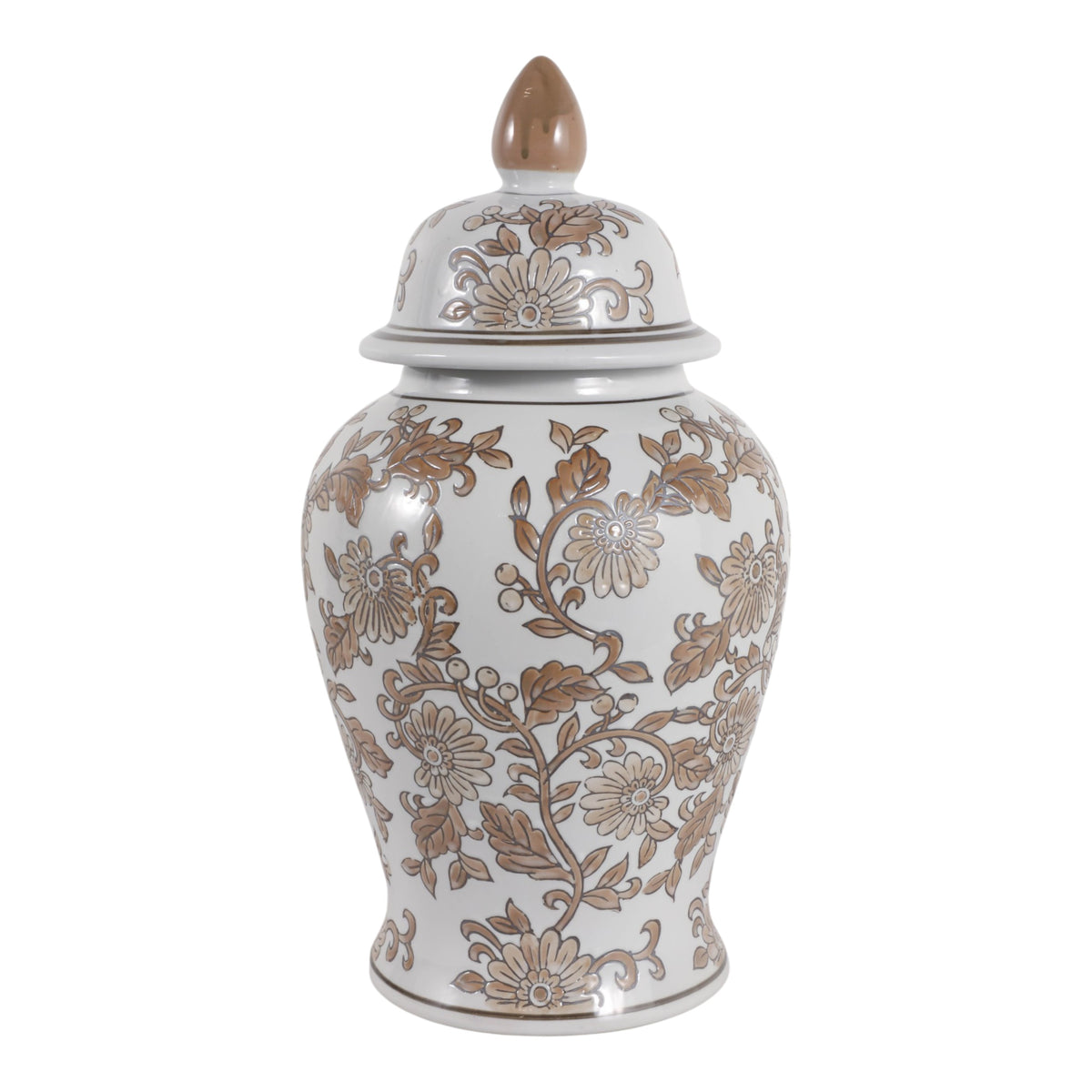 Rialto Brown/White Large Floral Chinoiserie Temple Jar