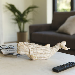 Berg White Resin Wicker Beluga Whale